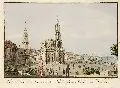 Carl August Richter, Ansicht des Schlosses und der Katholischen Kirche zu Dresden, Um 1830, Altkolorierte Umrißradierung