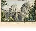 Carl August Richter, Die neue Verbindung-Brücke von Alt- und Neu-Rathen, Um 1830, Altkolorierte Umrißradierung auf leicht gebräuntem Papier