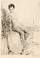 Otto Götze, Weiblicher Akt beim Bade, Um 1910, Radierung auf chamoisfarbenem Papier