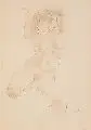 Georg Kolbe, Knieender weiblicher Akt von vorn, Um 1920, Bleistiftzeichnung, in Sepia laviert