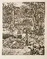 Max Klinger, Simplicissimus am Grabe des Einsiedlers, 1881, Radierung