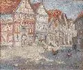 Frieda Strohmberg, Ansicht einer Kleinstadt, Um 1905, Öl auf Malpappe
