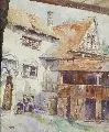 Frieda Strohmberg, Hinterhof, Aquarell auf Papier