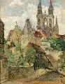 Carl Kögl, Ansicht von Meißen mit dem Meißner Dom, Öl auf Malpappe