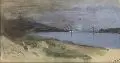 Flußlandschaft mit Brücke by Oswald Galle, Aquarell und Deckfarben auf gelblichem Papier, sold Jun 2006