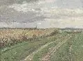 Hans Richard von Volkmann, Landschaft mit Getreidefeldern, 1890, Öl auf Leinwand, auf Malpappe aufgezogen