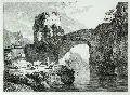 Adrian Zingg, Landschaft mit Fluß, Brückenruine und Figurenstaffage, Um 1760, Kupferstich