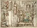 Margarethe Geibel, Anna-Amalia-Bibliothek: Blatt I: Der große Saal, 1913, Farbholzschnitt auf dünnem Bütten