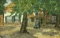 Gustav Pflugradt, Häuser unter Bäumen, Um 1890, Öl auf Holz