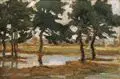 Karl Hanns Taeger, Abendliche Landschaft, Öl auf Malpappe