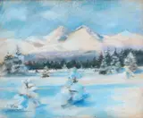 Péter Gyula Kern, Vysoké Tatry - Lomnický a Kežmarský štít, Okolo 1930, Pastel na kartóne
