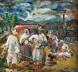Július Jakoby, Pred železničnou staničkou, Okolo 1935-38, Olej na preglejke