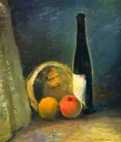 Ján Mudroch, Zátišie s fľašou a jablkami, 1946-1955, Olej na plátne
