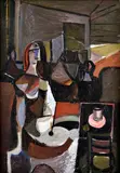 Sediaca v kaviarni by Vincent Hložník, 1947-48, Olej na kartóne, sold Dec 2012