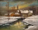 Mesterházy Dénes, Zimná dedinská usadlosť, Okolo 1920, Olej na plátne