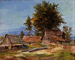 Oto Bubeníček, Drevenice, Okolo 1940, Olej na kartóne