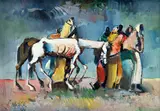 Ferdinand Hložník, Utečenci, 1944, Olej na lepenke