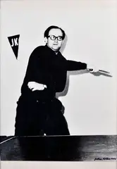 Július Koller, J. K. Ping-Pong Club (UFO), 1970, Čiernobiela fotografia z akcie