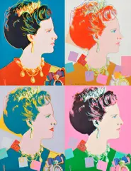 Andy Warhol, Margaréta II., dánska kráľovná, z cyklu Vládnuce kráľovné (portfólio 4 sieťotlačí), 1985, Farebná sieťotlač na papieri Lenox Museum. AP 1/10. II. 334-349