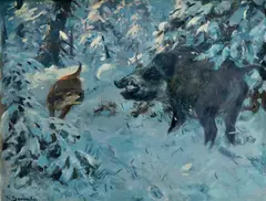 Karl Sovanka, Diviak a pes, Okolo 1935-40, Olej na plátne