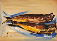 Dva údenáče II. by František Studený, 1964, Olejová tempera na kartóne, sold Sep 2012