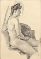 Jozef Hanula, Sediaci akt, Pred 1900, Uhoľ na papier.