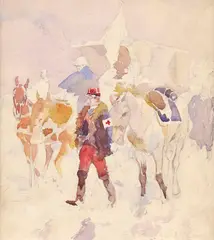Halász-hradil Elemér, Vojaci v zime, Okolo 1916, Akvarel na papieri
