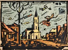Blumentál by Ľudovít Fulla, Okolo 1960., Farebný drevorez na papieri. 2/100, sold Sep 2012