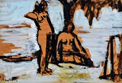 Pri stane by Ján Mudroch, okolo 1945, akvarel, tuš na papieri, sold Sep 2012
