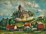 Oszkár Fikár, Kostolík v Lamači, Okolo 1940, Olej na lepenke