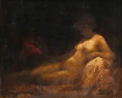 Antal Áron Péczely, Ženský akt, Okolo 1920, Olej na lepenke