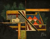 Vladimír Jandejsek, Mestečko s bielym kostolom, 1969, Olej na kartóne