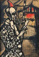 Emil Bačík, Klaun (Husľový virtuóz), 1976., Pastel, kombinácia technik na papieri