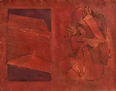 Jozef Jankovič, Kompozícia, 1987, Koláž, pastel, kombinácia kresbových techník na hrubom papieri