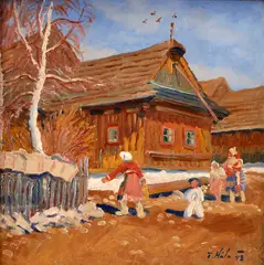 Jan Hála, Chalupa s brezou, 1948, Olej na plátne