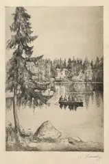 Viktor Hermély, Člnok na jazere, Okolo 1920., Ceruza na papieri