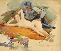 Max Schurmann, Milenci, 1914, Akvarel na papieri