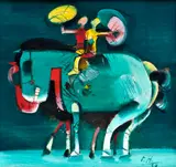 Ferdinand Hložník, Jazdci, 1998, Olej na plátne