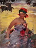 Vígh Bertalan, Žena s kvetinami, Okolo 1930, Olej na plátne