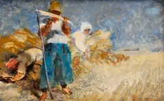 István Szőnyi, V žatve, Okolo 1920, Tempera, akvarel na papieri, dublované