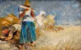 István Szőnyi, V žatve, Okolo 1920, Tempera, akvarel na papieri, dublované