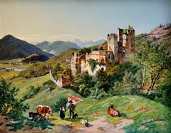 Friedrich Loos, Pod hradom, 1852, 61 x 44 cm