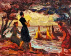 Karel Molnar, Ženy na morskom pobreží, Okolo 1920, Olej na kartóne
