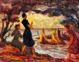 Karel Molnar, Ženy na morskom pobreží, Okolo 1920, Olej na kartóne