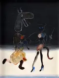 Turoň s mačkou by Vladimír Kompánek, 1986, Olej na preglejke, sold Jun 2012
