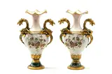 Amforových Váz Pár, Bez názvu, Okolo 1900, Ručne maľovaný porcelán, zdobený perličkovou technikou