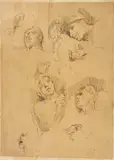 Trpiaci (štúdie hláv) by Ladislav Mednyánszky, 1890 - 1900, Tuš, papier, sold May 2012