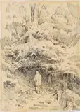 Modliaci sa II. by Ladislav Mednyánszky, Okolo 1884, Tuš, papier, sold May 2012