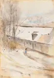 Zasnežený hospodársky dvor by Ladislav Mednyánszky, Okolo 1890, Pastel, papier, sold May 2012