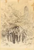 Po polnočnej omši III. by Ladislav Mednyánszky, Okolo 1883, Tuš, papier, sold May 2012